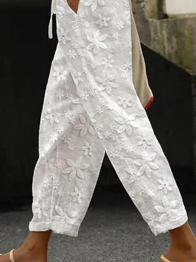 Plain Loose Vacation Pocket Stitching Straight Pants