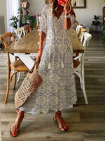 Loose Notched Casual Ethnic Maxi Dress