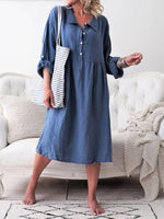 Women's Long Sleeve Shirt Dress Buttoned Down Midi Dress