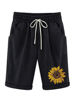 Women's Sunflower Plus Size Casual Pockets Elastic Waist Shorts