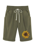 Women's Sunflower Plus Size Casual Pockets Elastic Waist Shorts