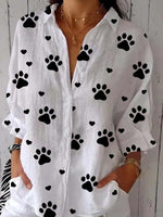 Linen Shawl Collar Heart/Cordate Half Sleeve Blouse