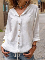 Casual Cotton Long Sleeve Plain Hooded Shirt