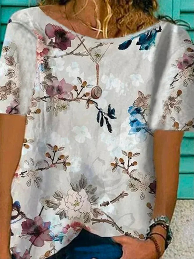 Cotton Printed Casual Crew Neck Top
