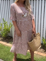 Women's Polka Dots Crew Neck Half Sleeve Comfy Casual Midi Dress