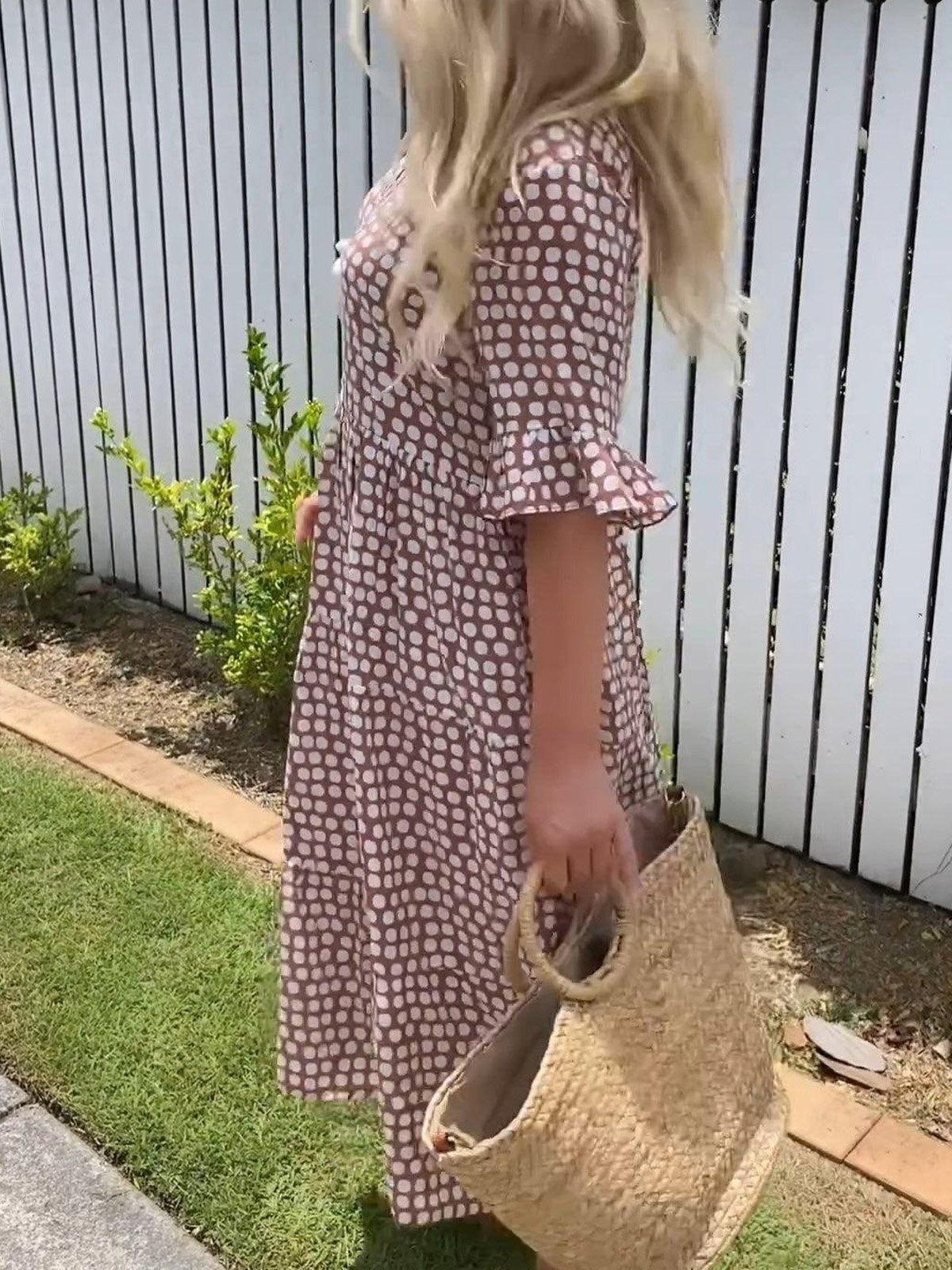 Women's Polka Dots Crew Neck Half Sleeve Comfy Casual Midi Dress