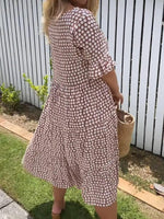 Women's Polka Dots Crew Neck Half Sleeve Comfy Casual Midi Dress