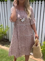 Women's Polka Dots Crew Neck Half Sleeve Comfy Casual Midi Dress