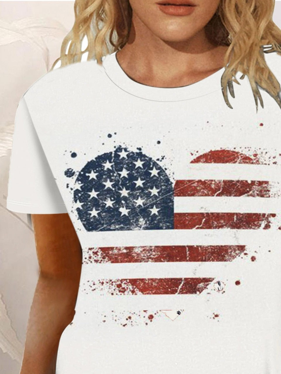 America Flag Print Crew Neck Short Sleeves Casual Loose T-shirt