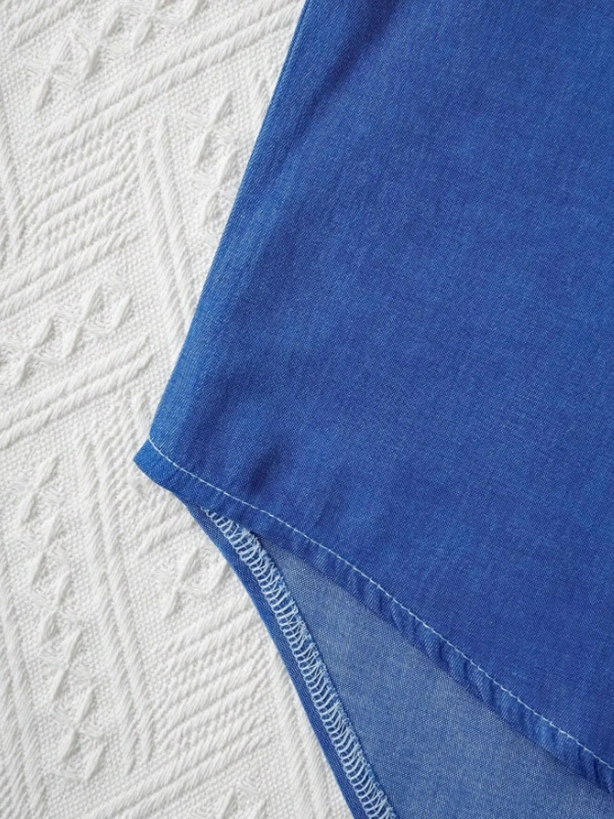 Blue Crew Neck Half Sleeves Loose Blouse