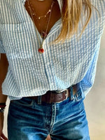 Stripe Crew Neck Long Sleeves Elegant Blouse