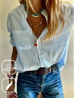 Stripe Crew Neck Long Sleeves Elegant Blouse