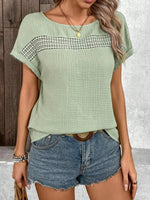 Green Crew Neck Short Sleeves Basic Blouse