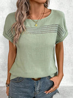 Green Crew Neck Short Sleeves Basic Blouse