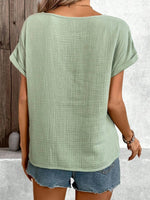 Green Crew Neck Short Sleeves Basic Blouse