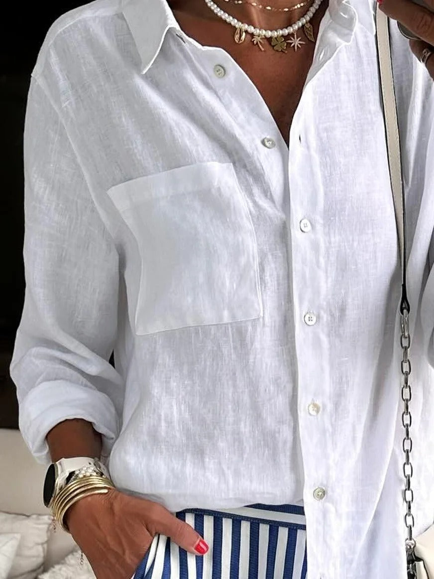White Casual Long Sleeve Cotton Shirt