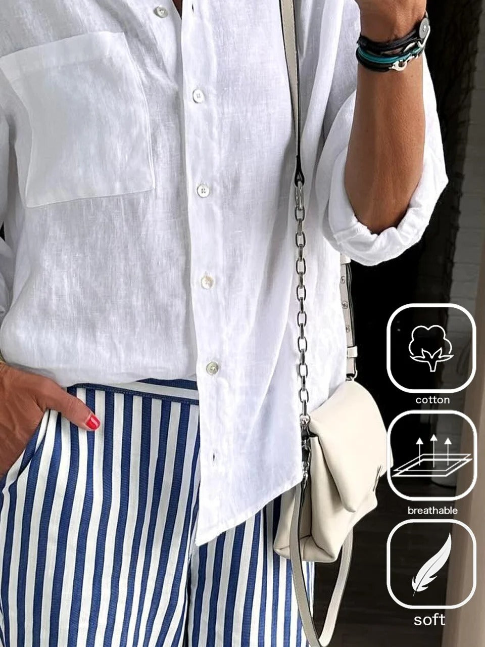 White Casual Long Sleeve Cotton Shirt