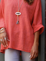 Casual Crew Neck 3/4 Sleeves Plain Blouse