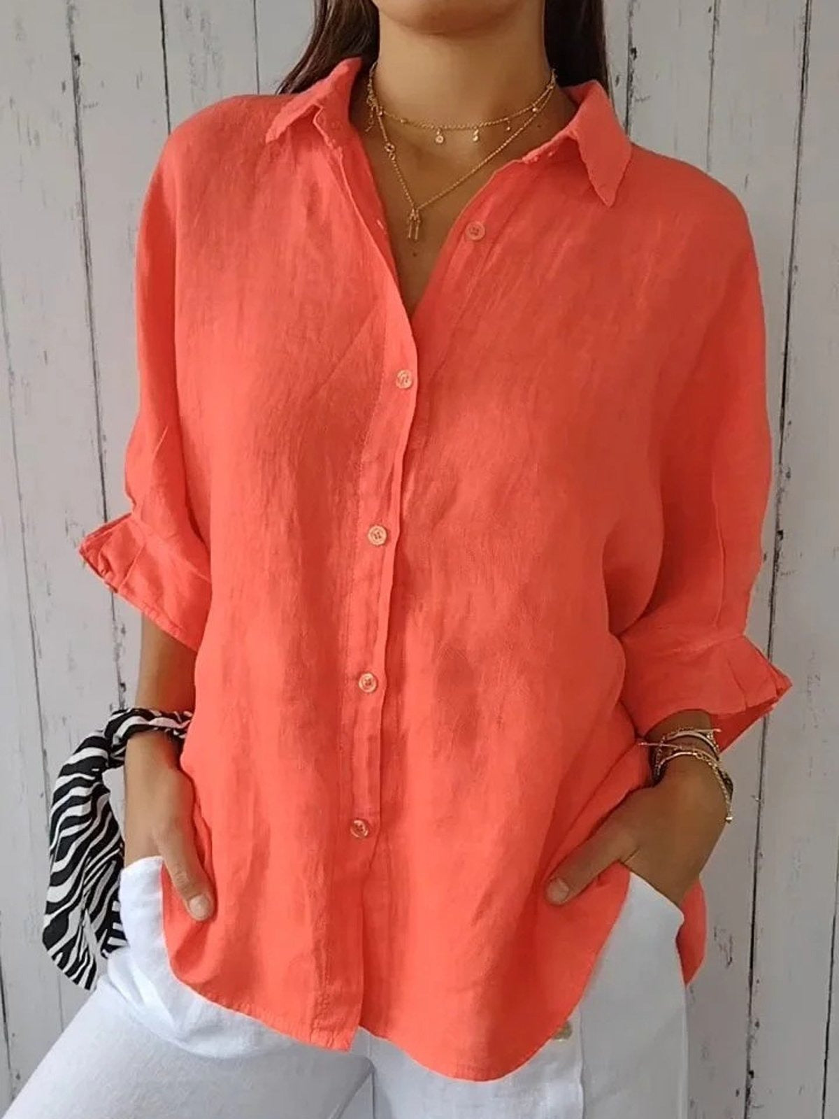 Women's Daily Plain 3/4 Sleeves Loose Shirt