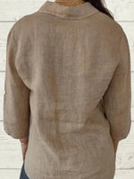 Plain Shawl Collar 3/4 Sleeves Cotton Loose Shirt