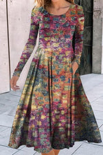 Women's Ethnic Style V Neck Long Sleeve Comfortable Casual Maxi Dress