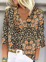 Lässige Bluse mit Blumenmuster und lockerer Passform, V-Ausschnitt