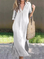 Plain Casual Loose Fit V Neck Dress
