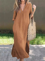 Plain Casual Loose Fit V Neck Dress