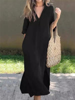 Plain Casual Loose Fit V Neck Dress