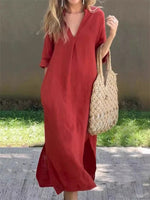 Plain Casual Loose Fit V Neck Dress