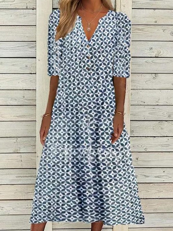 Vacation Cotton Half Sleeve Midi Dress
