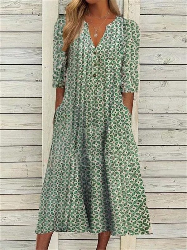 Vacation Cotton Half Sleeve Midi Dress