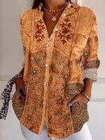 Ethnic Shirt Collar Long Sleeve Loose Shirt