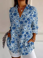 Ethnic Shirt Collar Long Sleeve Regular Loose Shirt