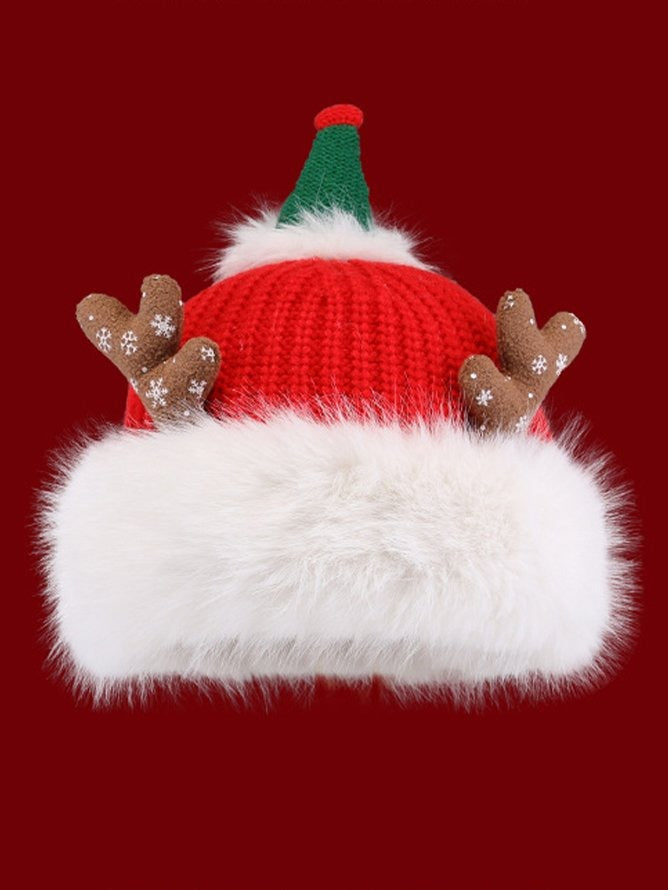 Christmas Cute Antlers Warm Thickened Winter Red Plush Hat