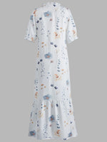 Floral V-neck Half Sleeve Loose Fit Maxi Dress
