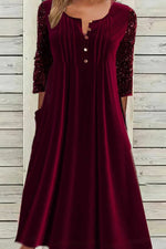 Casual Crew Neck Half Sleeve Pure Color Velvet Midi Dress