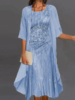 Floral Print Half Sleeve Crew Neck Casual Two Piece Dress