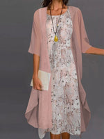 Casual Floral Print Half Sleeve Crew Neck Two Piece Dress