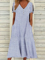 Short Sleeve Summer Striped Dress Crew Neck Party Going Out Casual Maxi H-Line