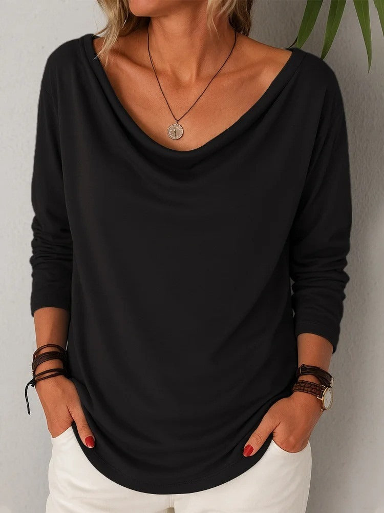Black V-neck Long Sleeve Blouse