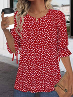 Floral Crew Neck Balloon Half Sleeve Loose Blouse