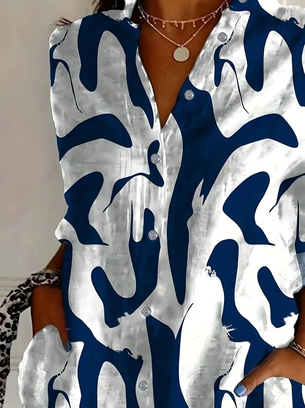 Abstract Print Shirt Collar Long Sleeve Buttons Daily Shirt