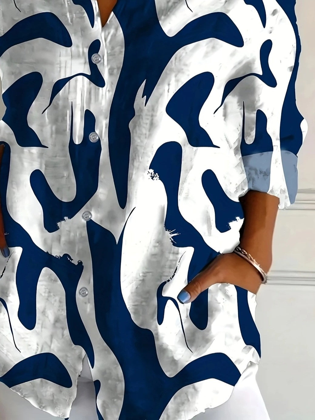 Abstract Print Shirt Collar Long Sleeve Buttons Daily Shirt