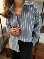 Stripe Shirt Collar Long Sleeve Semi Formal Shirt
