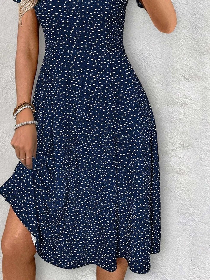 Polka Dot V-neck Short Sleeve Elegant Midi Dress