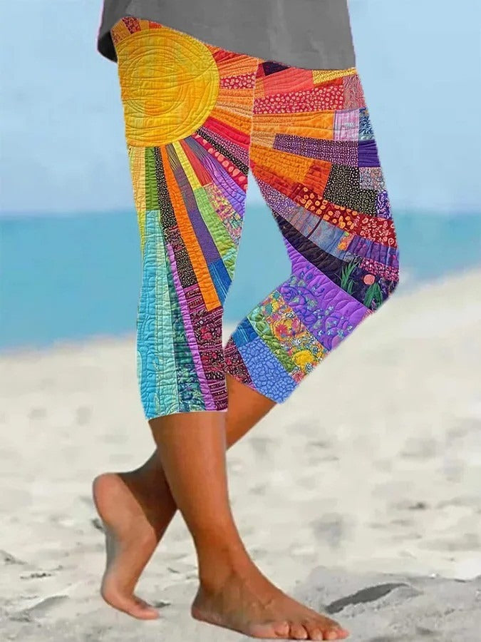 Hippie Multicolor Sunlight Print Casual Comfy Leggings
