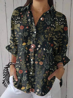 Stylish Floral Print Shirt Collar 3/4 Sleeve Loose Shirt