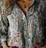 Retro Floral Print Shirt Collar Long Sleeve Loose Daily Shirt