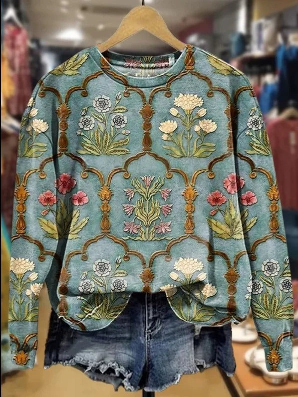 Floral Print Crew Neck Long Sleeve Sweatshirt